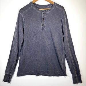 J Crew Henley Shirt Mens Medium Gray Garment Dyed Long‎ Sleeve Knit Made in USA